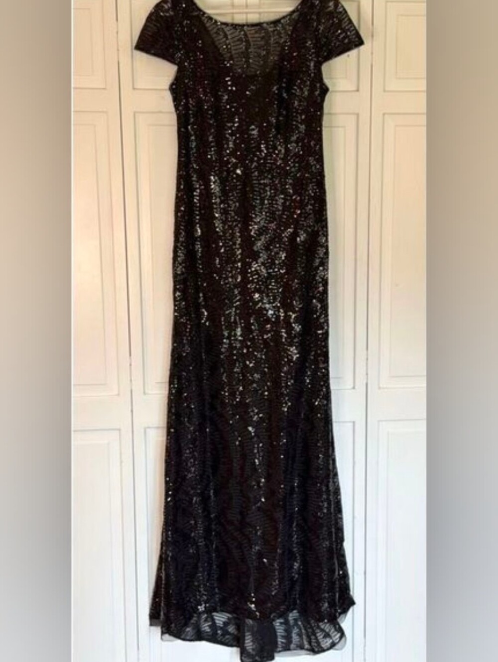 Calvin Klein Black Sequin Maxi Gown — Size 14 (Worn Once, Pristine)